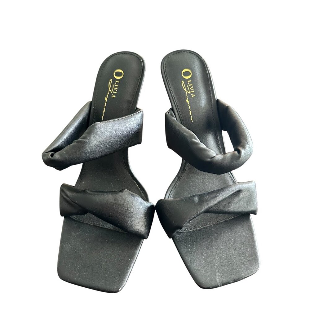 Black Olivia Padded Knot Strap High Heel Sandals For Women Size 7 Faux Leather S